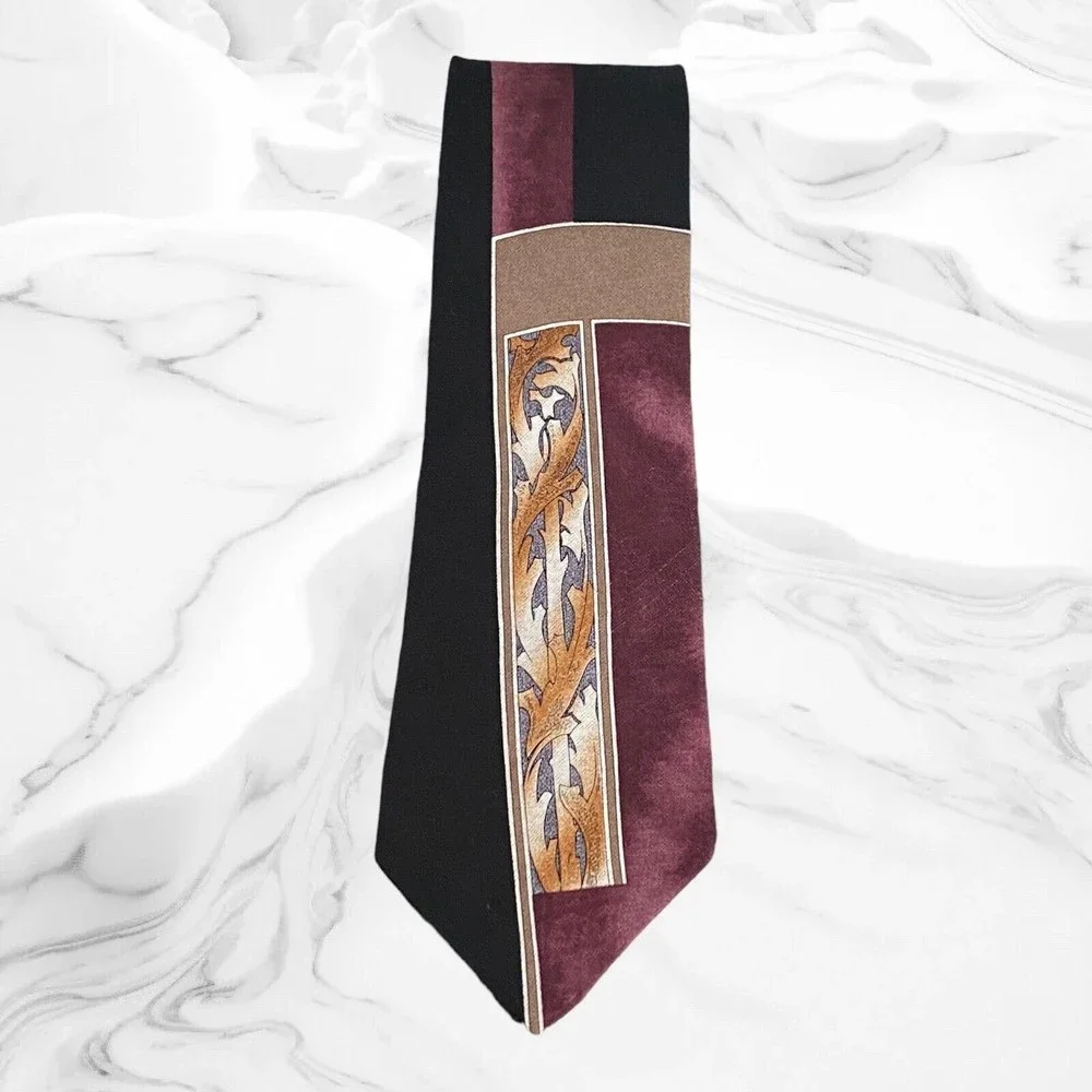 Burma Bibas Men's Necktie All Silk Tie Block Design Purple Gold Black 59